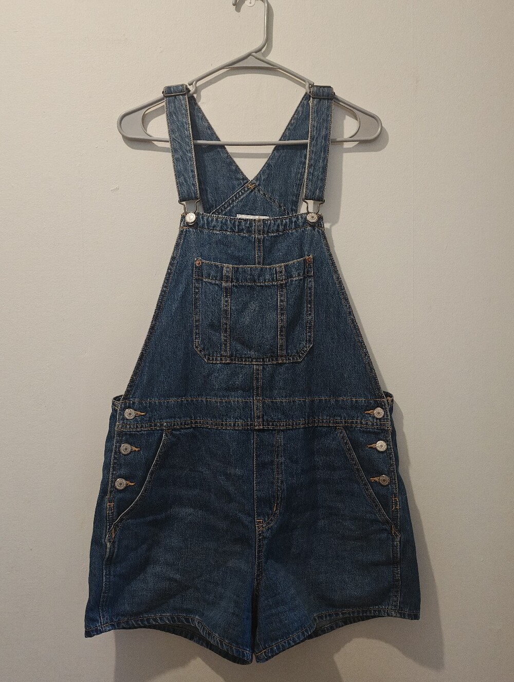 Old Navy Denim Short Overalls - Blue with Tan Stitching